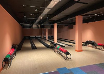 Newly installed bowling lanes at Bar10 entertainment venue