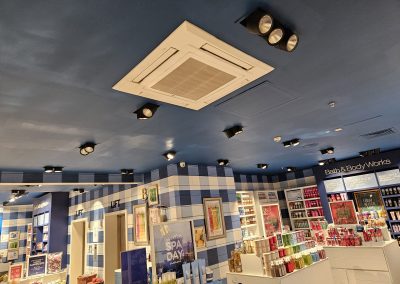 Newly decorated retail ceiling and lighting within the Bath & Body Works store at Meadowhall Shopping Centre, Sheffield.