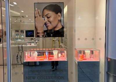 Pandora Nuneaton shopfront window display with new ceiling lighting installed by Central Shop Maintenance