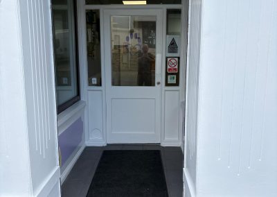 Closed front entrance door at Summerwood Vets Blackwood