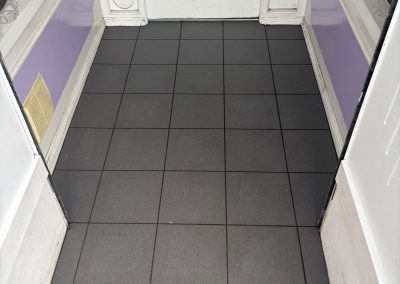 Close-up of new tiled flooring at Summerwood Vets entrance