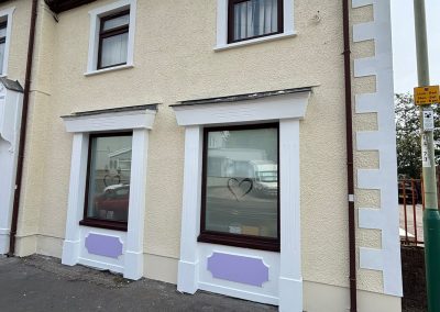 Close-up of new timber fence panels at vet surgery
