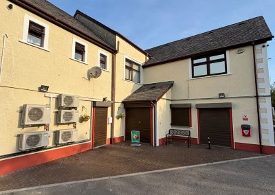 Refurbished rear yard and building elevation at Summerwood Vets