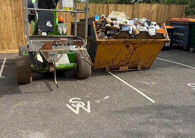 Skip and access platform in rear yard during vet surgery refurbishment